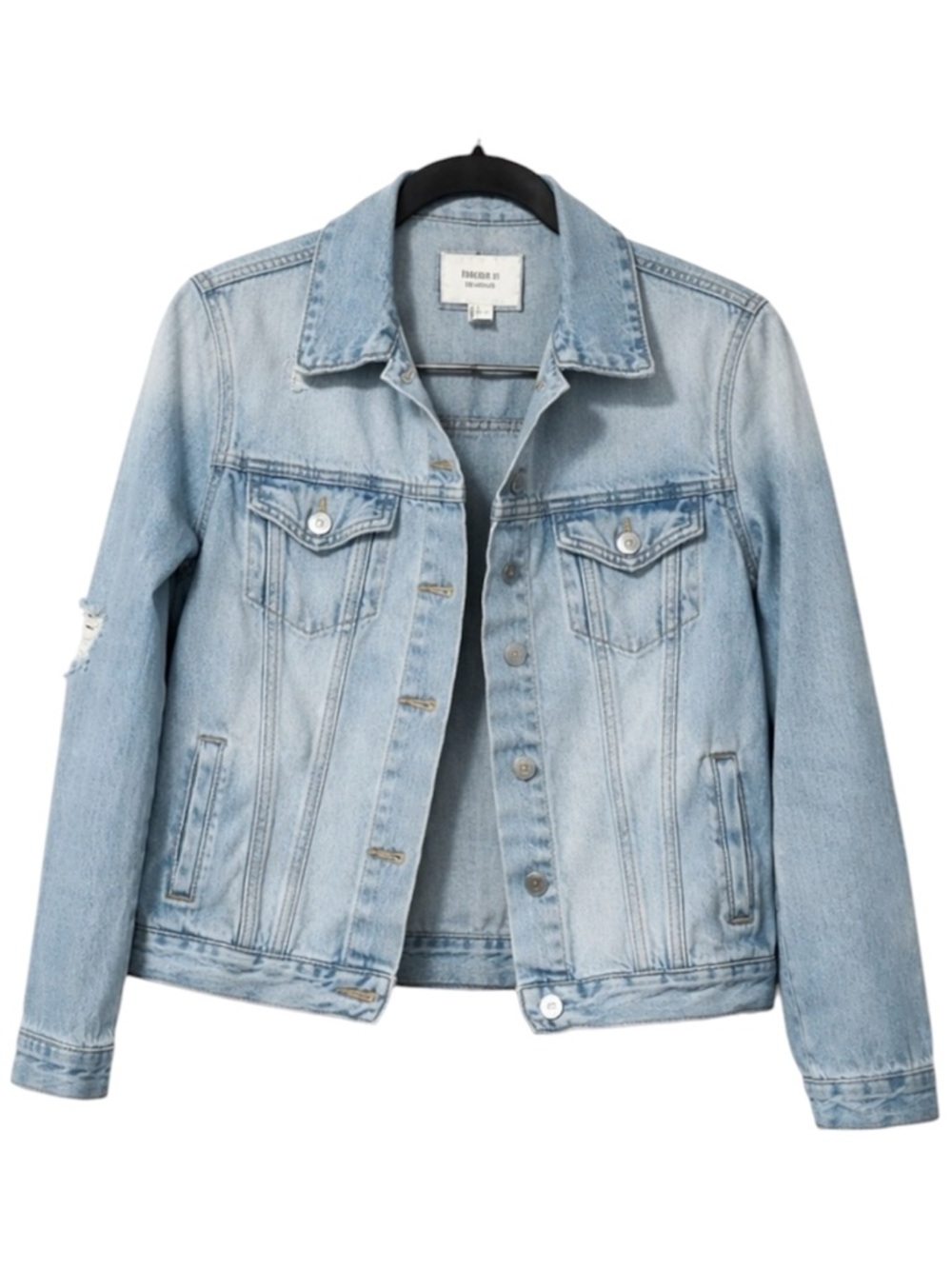 Forever 21 Light Wash Denim Jacket Distressed Cropped Jean Jacket Size S